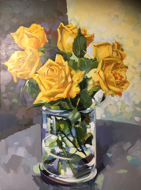 Yellow Roses in Glass
