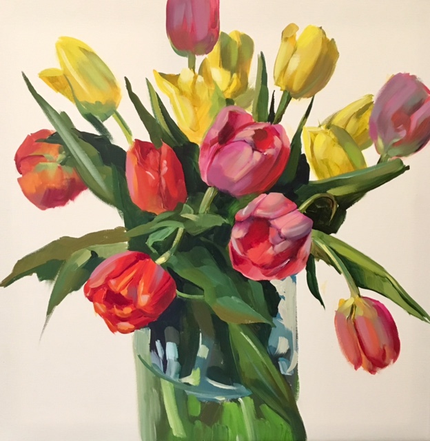 Multi-color tulips on white