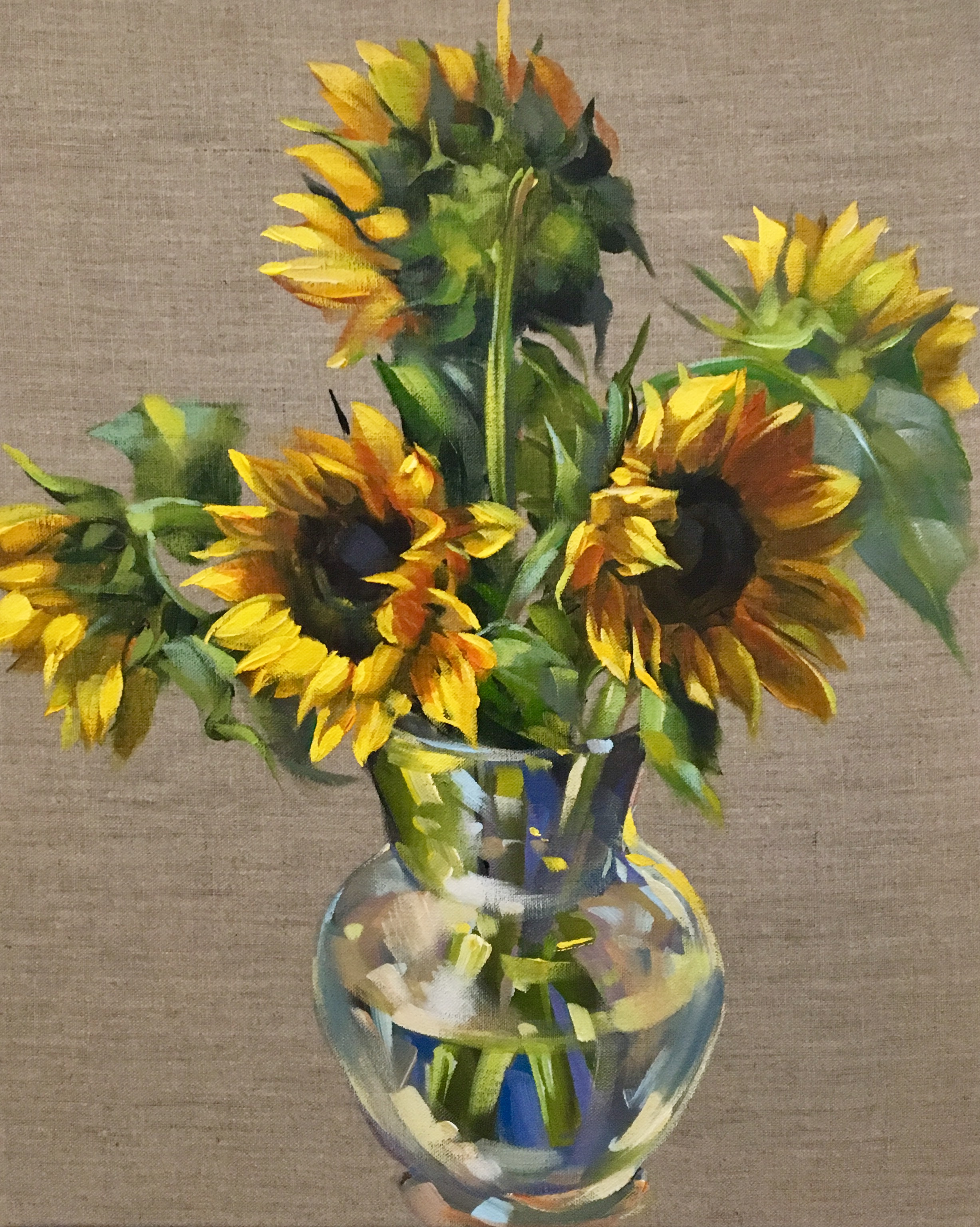 Sunflowers on linen